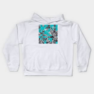 Pixelated fluid painting in turquoise and black and white Kids Hoodie